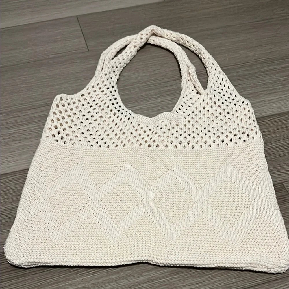 Elegant Cream Knit Tote Bag